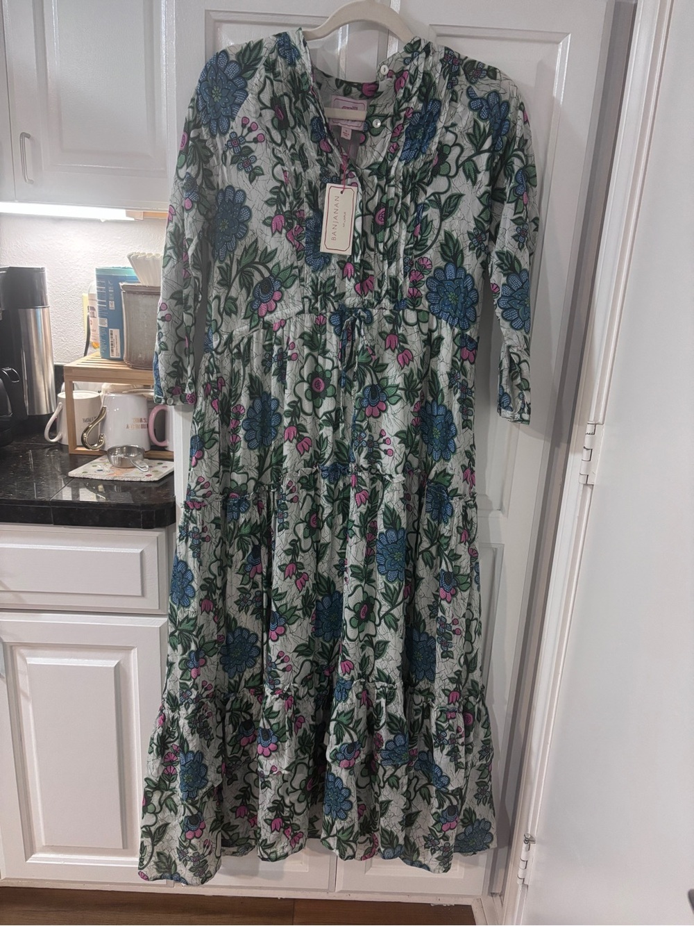 NWT Banjanan Floral Midi Dress in Blue, Green & Pink